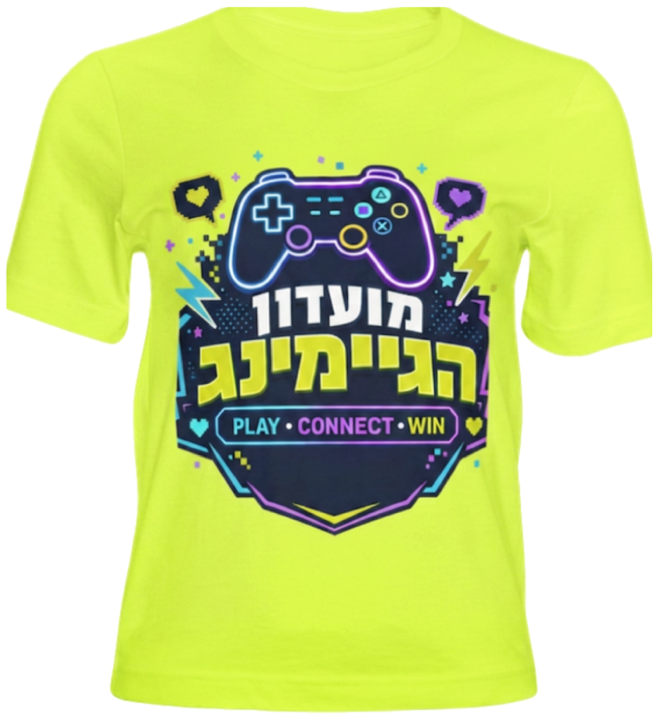 חולצת מועדון הגיימינג — חולצת ניאון עם הדפס הסמל של המועדון